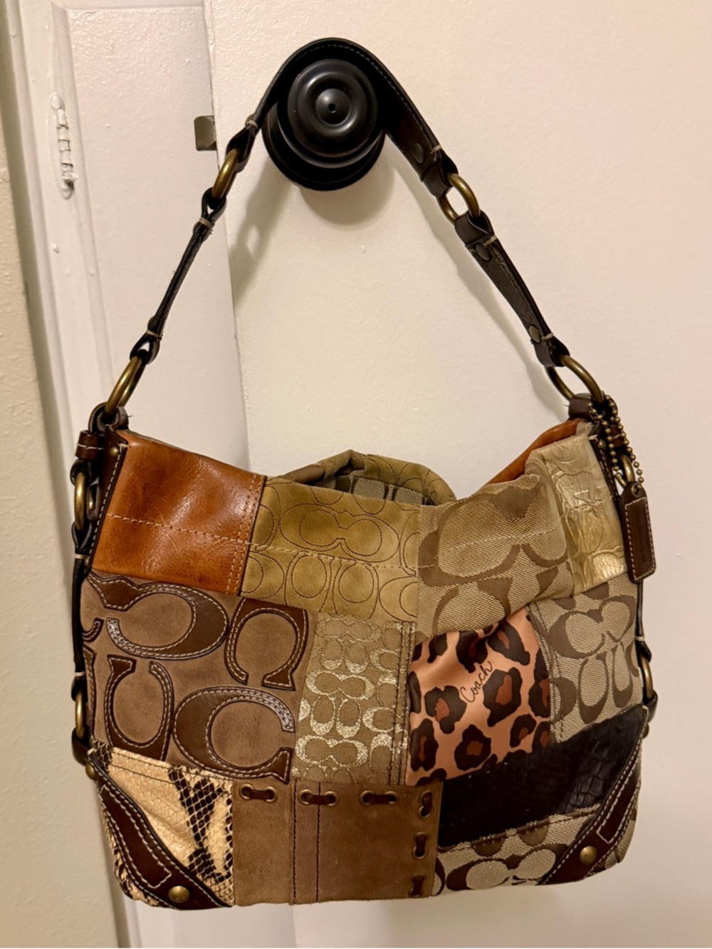 VINTAGE Coach Patchwork Hobo Bag in Brown & Tan Tones